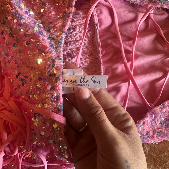 Lucy in the Sky Pink Velvet Sequin Dress - Picture 3 of 11